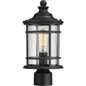 Emliviar Outdoor Post Light Fixtures, 15 Inch Farmhouse Modern Lamp Post Lighting for Outside, Black Finish with Seeded Glass, XE229P BK