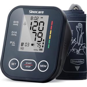 Sinocare Blood Pressure Monitor, Upper Arm BP Machine for Home, Adjustable Cuff 8.6"-16.5", One-Button Operation, Dual User Mode, Posture Detection & Irregular Heartbeat Alert