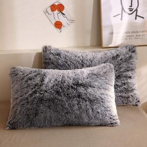 XeGe Faux Fur Throw Pillow Cases, Plush Shaggy Ultra Soft Pillow Covers, Fluffy Crystal Velvet Decorative Pillowcases, Furry Fuzzy Pillow Shams Zipper Closure, Set of 2 (King, Black Ombre)