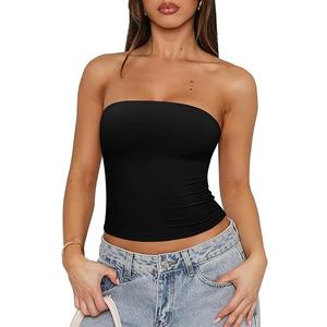 REORIA Women's Y2K Strapless Backless Tube Top Double Lined Sleeveless Crop Tank Top for Summer 2025 Going Out,  S