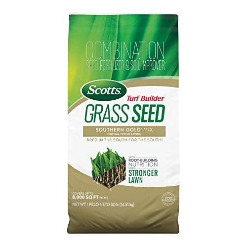 Scotts Turf Builder Grass Seed Southern Gold Mix for Tall Fescue Lawns with Fertilizer and Soil Improver, 32 lbs.