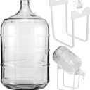 Maxdot 5 Gallon Glass Water Jug with Water Jug Stand and Dispenser Valves, Carboy Fermenter Food Grade for Water Storage, Beer Wine Making and Fermentation Making Equipment 