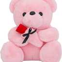12 inch Teddy Bear Stuffed Animal with Rose, Soft Teddy Bear Plush Toys, Birthday Xmas Gifts for Kids Boys Girls (Pink)