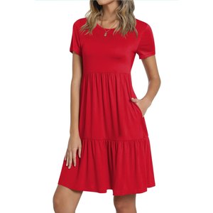 TAOHUADAO 2025 Summer Dresses for Women Short Sleeve Ruffle Casual Sundress with Pockets Size M