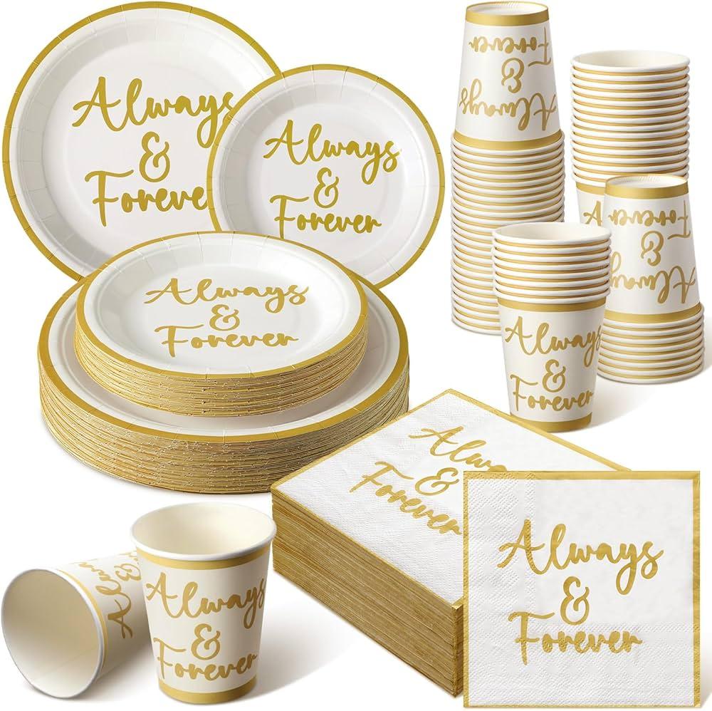 Colarr 250 Pcs Bridal Shower Plates and Napkins and Cup Sets Bridal Shower Party Supplies Paper Plates Napkins Disposable Party Tableware Set for Wedding Engagement Bachelorette Party(Cute Style)