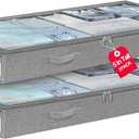 punemi 5 Inches High Low Profile Under Bed Storage ContainersNo-Structure,Soft Fabric Zippered Underbed Storage bins for Clothes and Blankets Fits Under Crib, Couch or Dorm bed,2-Pack,Grey
