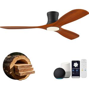 52" Low Profile Smart Ceiling Fans with Light Remote,Flush Mount,Wood,Quiet
Remote/Alexa/App Control,Hugger LED Ceiling Fan for Outdoor Indoor Modern Patio Bedroom Living Room,High CFM,3 Blade,Dimmable