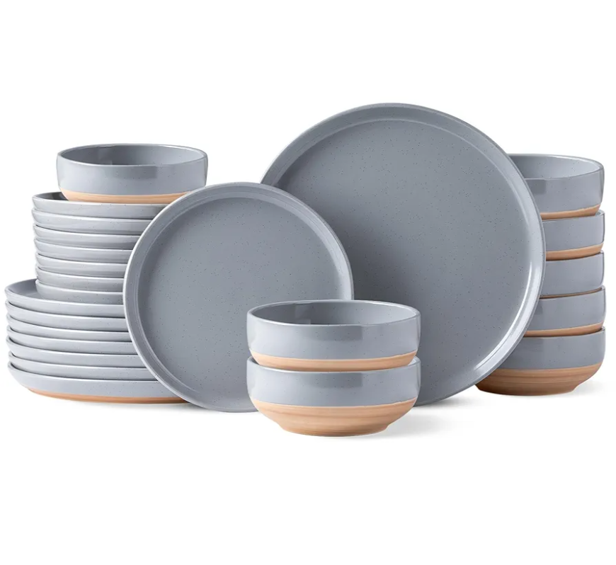 AmorArc Ceramic Dinnerware Sets for 8, 24 Pieces Handpainted Plates and Bowls Set with Rustic Terracotta Underside, Scratch Resistant Stoneware Dishes Set, Dishwasher & Microwave Safe