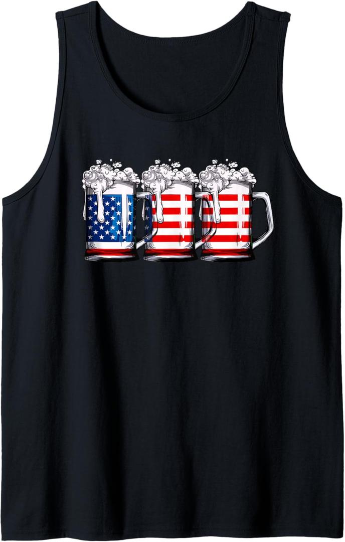 Beer American Flag 4th of July Men Women Merica Drinking USA Tank Top