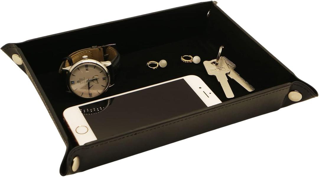 Socospace Valet Organizer - Catchall Tray for Jewelry, Wallets, Watches, Keys, Coins, Phones, Glasses - Perfect for Nightstand, Desk, Entryway (Black)