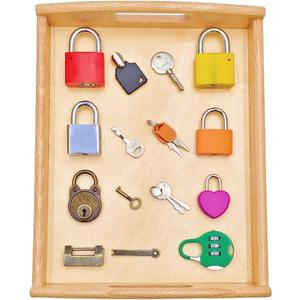 Montessori Lock and Key Set for Toddlers, Homeschool Preschool Learning Activities, Wooden Montessori Materials Learning & Education Toys for 3+ Year Old Kids (8 Pack Locks)