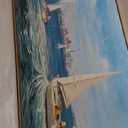 XLSJERST Blue Canvas Wall Art Seascape Painting - Landscape Picture Textured Navy Modern Sailboat Ocean Artwork Framed for Living Room Bedroom Bathroom Home Office Wall Decor Large Size 20"x40"