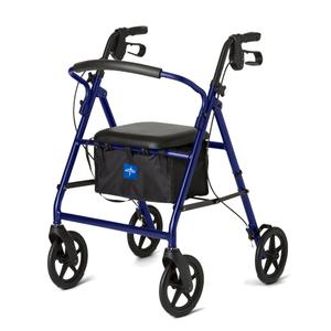 Medline Lightweight Aluminum Rollator Walker for Adult Mobility Impairment, Blue, 300 lb. Weight Capacity, 8" Wheels, Foldable, Adjustable Handles, Walker for Seniors