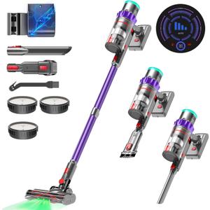Cordless Vacuum Cleaner, 550W 48kPa 60 Mins Runtime Vacuum Cleaners for Home, Stick Vacuum with Intelligent Display, Rechargeable Battery and Anti-Tangle Brush, Perfect for Pet Hair/Carpet/Floors