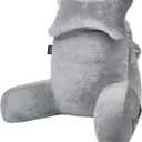 SLIGUY Reading Pillow for Sitting in Bed Couch Adult, Back Pillow with arm Support and Pockets, Adult Back Pillow Bed Chair for Bed Rest, Reading, Watching TV, Gaming for Boys and Girls Light Grey