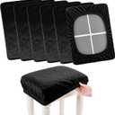6 Pcs Soft Velvet Bar Stool Covers with Crisscross Straps (15"- 20") L x (11.8"- 15.7") W Vanity Chair Cover Square Bench Stool Cover Stretch Washable Saddle Seat Stools Slipcover, Black