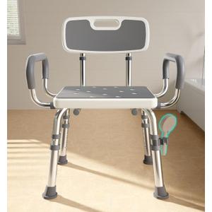 Bluelog Shower Chair for Inside Shower with Arms and Back, 500lbs Capacity Height Adjustable Shower Seat with Thickened Frame for Seniors, Elderly and Disabled