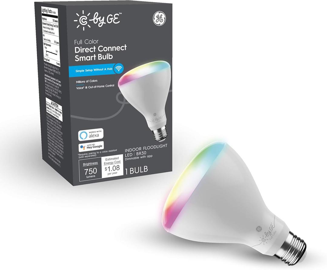 C by GE Full Color BR30 Smart LED Light Bulb, 65W Replacement, Bluetooth/Wi-Fi, Works With Alexa + Google Home without Hub (Packaging May Vary)