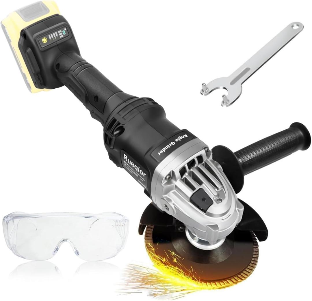 Rueqior Cordless Angle Grinder for Dewalt 20V Battery, 10000 RPM Brushless Grinder 4-1/2", 3 Variable Speed Power Grinder for Cutting, Griding, Polishing (No Battery)