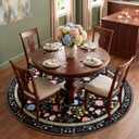 JINCHAN 6ft Round Rug, Washable Floral Rug Non Slip Soft, Black