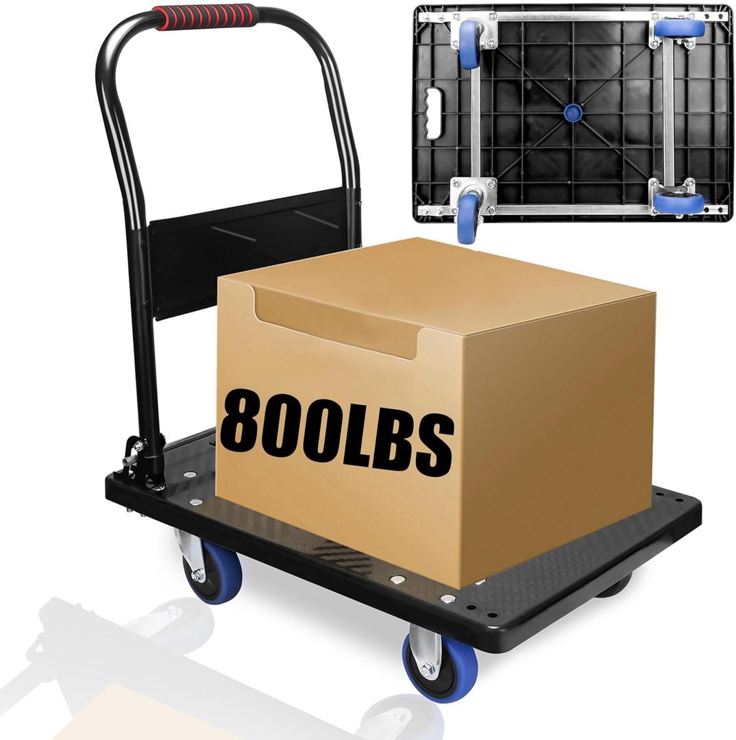 Push Cart Dolly, Moving Platform Hand Truck with 360 Degree Swivel Silent Wheel, Foldable for Easy Storage Suitable with 800lb Weight Capacity, Black