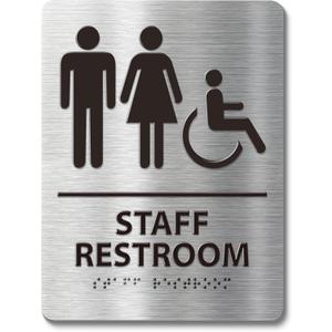 ADA-Compliant Employee Only Restroom Sign with Braille  Modern Aluminum Staff Bathroom Door Sign for Offices, Restaurants, Retail Stores, and Workplace with Easy Installation - 6" W x 8" H