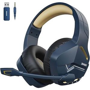 BINNUNE 2.4GHz Wireless Gaming Headset, Bluetooth 5.3 Gaming Headphones with Noise Canceling Mic, 120H UltraLong Battery, 50mm Drivers, MultiPlatform for PC / PS5 /PS4/ Switch/Mobile, Gold