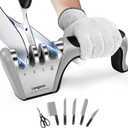 4-in-1 Knife Sharpener [4 stage] with a Pair of Cut-Resistant Glove, Original Premium Polish Blades, Best Kitchen Knife Sharpener Really Works for Fruit Knife and Steel Knives, Scissors.