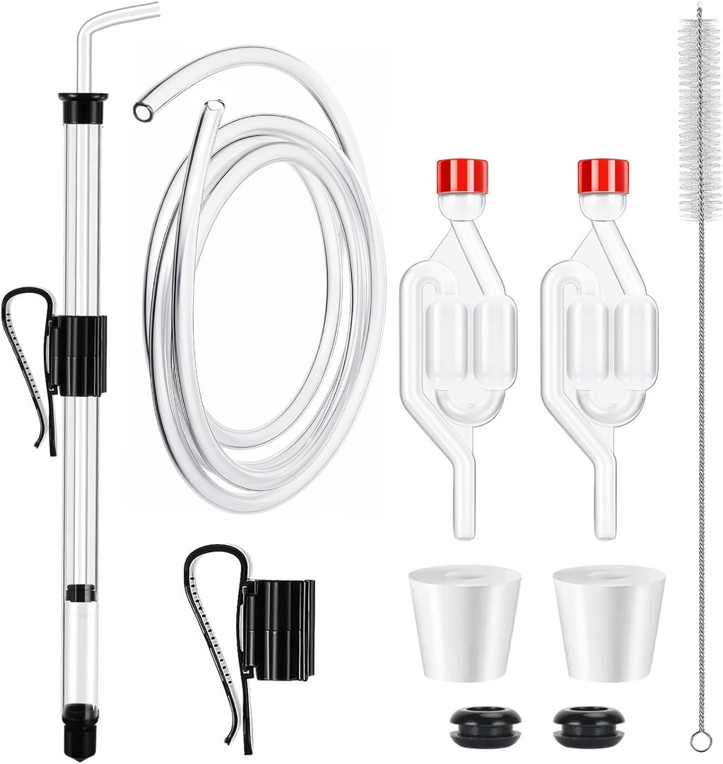 14 Auto Siphon-3/8 Racking Cane, Wine Siphon Pump with 5.5FT Tubing, Auto Siphon Clamp, Cleaning Brush, Airlock for Fermenting with Stoppers & Grommets, Siphoning Kit for Wine Making Homebrew
