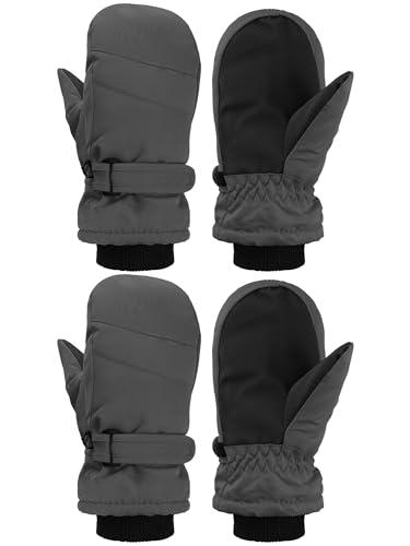 SATINIOR Kids Snow Mittens Waterproof Winter Ski Gloves Warm Thicken Snow Gloves for Girls Boys (8-12 Years,Carbon Ash,2 Pairs)