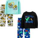 Simple Joys by Carter's boys 4-piece Pajama Set (3T, Aqua Blue Trucks/Black Dinosuar/Cobalt Blue/Grey Construction)