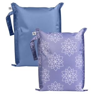 Tiny Twinkle Mess Proof Wet Bags | 2-Pack Reusable Waterproof Wet Bags for Swimsuits | Baby Clothes | Travel & Diaper Bag (Lotus)