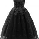 Weileenice Little/Big Girls Lace Bridesmaid Dress Flower Kid Wedding Ball Gown Toddler Princess Pageant Evening Dresses (9-10 Years, Classic Black Embroidery Sequin Tulle - Maxi)