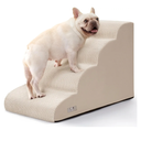 Dog Steps for Bed, 4 Step Pet Stairs for Small and Medium Dogs, Non-Slip Dog Ramp with Washable Cover, High-Density Support Foam for Easy Climbing,Beige