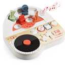 TOP BRIGHT DJ Music Busy Board - Wooden Toddler Toys for Boys and Girls，Montessori Sensory Toy with 14 Activities with Sound Blocks, Portable Travel Toy for 18M+