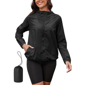 PITINAN Rain Jacket Women Lightweight Waterproof Windbreaker Jacket Hooded Packable Rain Coats for Women with Pockets S-XXL (Medium, Black)