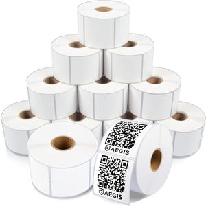 Aegis Adhesives - 2" X 2" Square Direct Thermal Labels (12 Rolls, 700 Labels/Roll) Multipurpose for QR Codes, Barcodes - Perforated, Compatible with Rollo, Zebra, and Other Desktop Label Printers