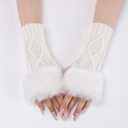Sumleno Arm Warmers Fingerless Winter Gloves Faux Fur Cable Knit Warm Gloves Wrist Warmers with Thumb Hole