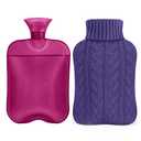 Samply Hot Water Bottle with Knitted Cover, 2L Hot Water Bag for Hot and Cold Compress, Hand Feet Warmer, Ideal for Menstrual Cramps, Neck and Shoulder Pain Relief, Purple