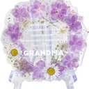 Gift for Grandma Resin Floral Keepsake Plate Decor with Pressed Real Flowers (Purple & White) Grandma Birthday Gifts, Unique Handmade Keepsake for Women