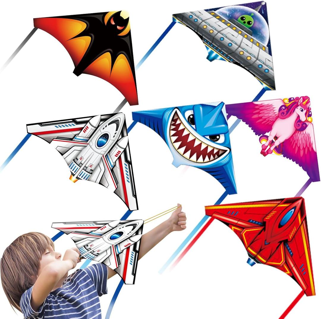 YongnKids 6 Pack Mini Kite for Boys Girls Age 3-5 4-8, Finger Launcher Kites Easy to Fly Ejection Flying Toys Kite for Kids Teens Ages Beach Park Backyard Outdoor Sports