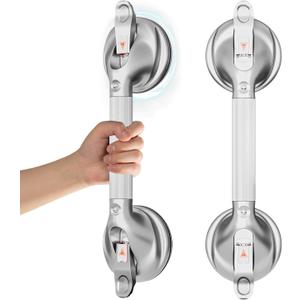 DAILYLIFE Grab Bars for Bathtubs and Showers, 17-inch Shower Handles for Elderly Suction, 300lbs Safety Shower Grab bar for Seniors and Elderly, Silver (1 Pack)