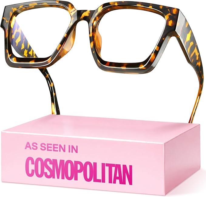 livho Oversized Blue Light Blocking Glasses for Woman  Rectangle Fashion Glasses for Computer, Chic Preppy Frame