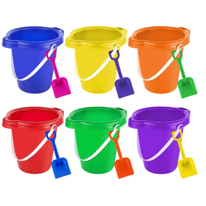 BeneFine Large Sand Pail with Shovel, 7'' Large Size Sand Water Bucket for Beach Fun Great Summer Party Accessory(6 Bucket + 6 Shovels)