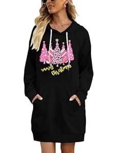 MYHALF Christmas Sweatshirt Women Xmas Tree Hoodies Funny Christmas Long Sleeve Dress Shirt Holiday Sweater Tops with Pockets (Small, Black)