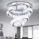 15.7" Modern Crystal Chandelier Flower LED Flush Mount Ceiling Light 2 Rings Round Chandeliers for Living Room Dining Room Bedroom (Cool White)