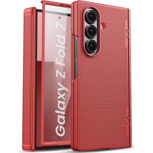 for Samsung Galaxy Z Fold 7 Case Slim, Hinge Protection & Screen Protector [Anti-Scratch], Rugged Shockproof Raised Edge Protective Women Men Phone Cover Case for Galaxy Fold 7 2025, Red