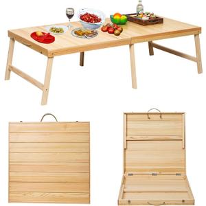 Foldable Boho Wooden Picnic Table, No Assembly Required 60" x 30" Portable Outdoor Indoor Low Picnic Table for Floor Camping, Seating, Beach, Backyard, BBQ, Seats 68 People