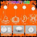 4 Pack Halloween Decorations, Orange Pumpkin, White Ghost, Purple Witch Hat, Green Spider Lights, Battery Operated Halloween Window Lights with Suction Cup and Timer for Decor