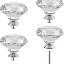 Crystal Cabinet Knobs 3Pack Clear Glass Diamond Shape Drawer Knobs 50mm Diamond Dresser Pulls Door Knobs Cabinet Pulls Cupboard Wardrobe Handles for Kitchen Office Cupboard Drawers (Silver, 3 PCS)